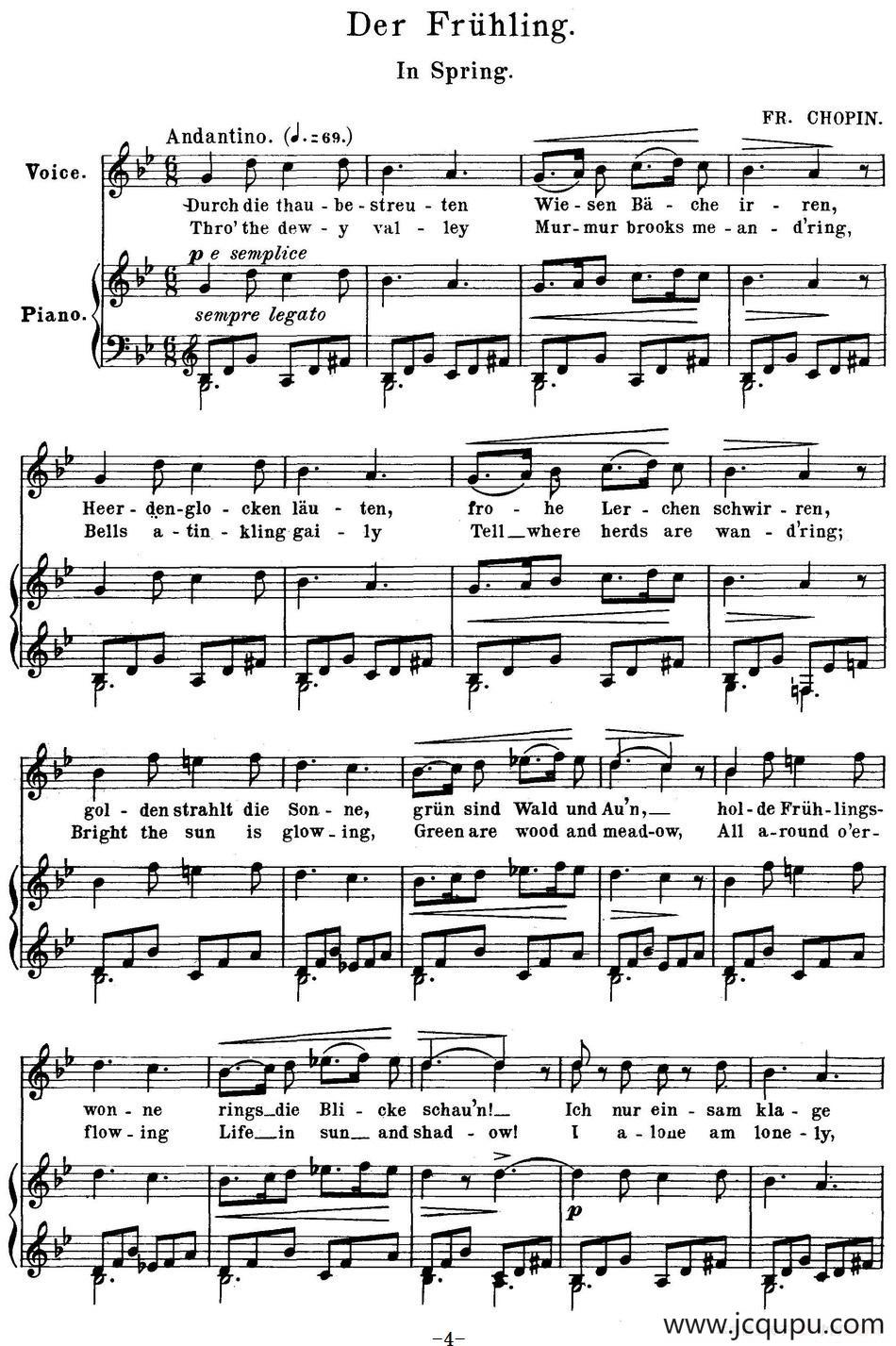 Chopin-17 Polish Songs Op.74，No.2（Der Fruhling. In Spring.）（钢琴伴奏谱）简谱