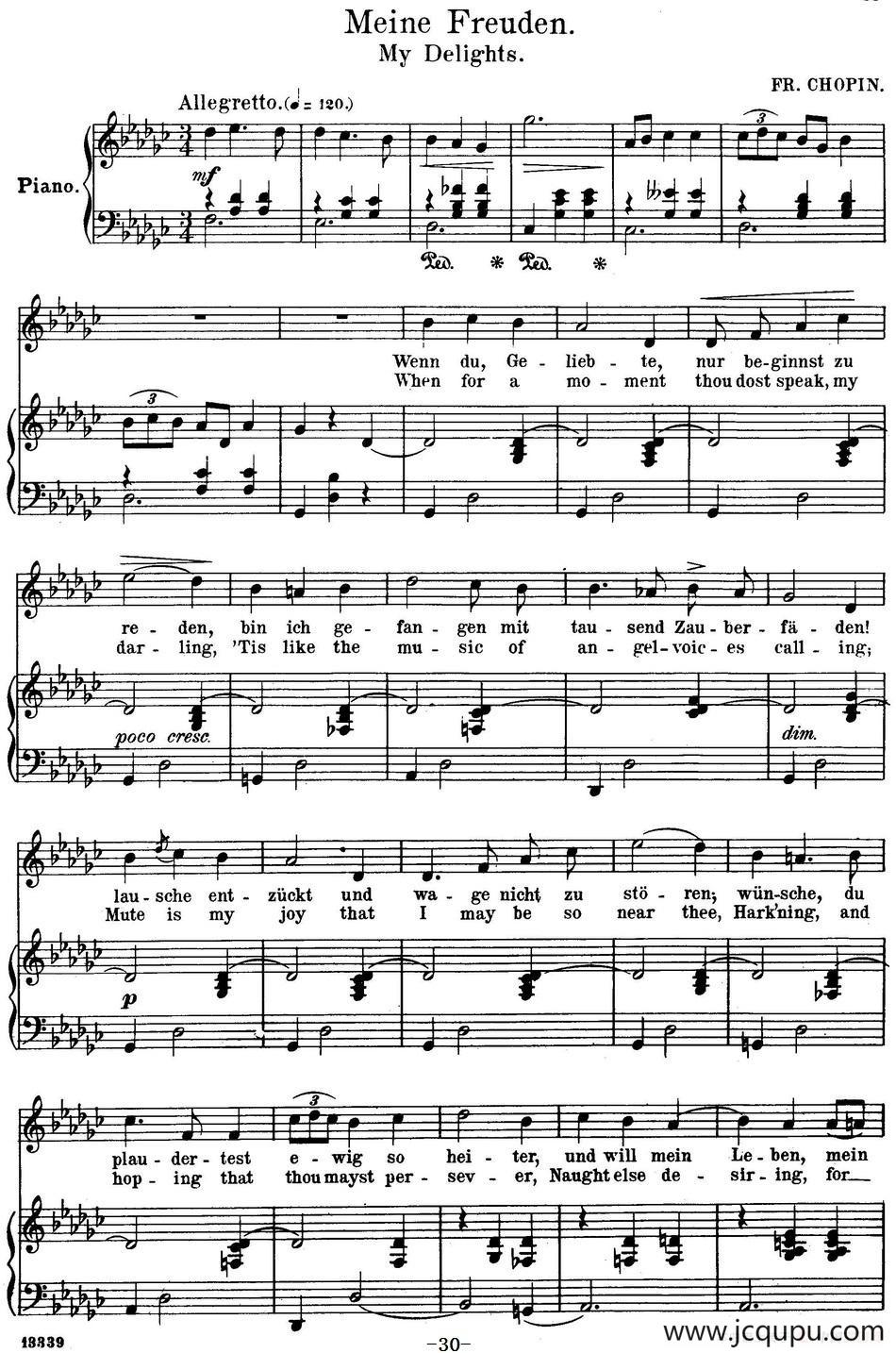 Chopin-17 Polish Songs Op.74，No.12（Meine Freuden. My Delights.）（钢琴伴奏谱）简谱