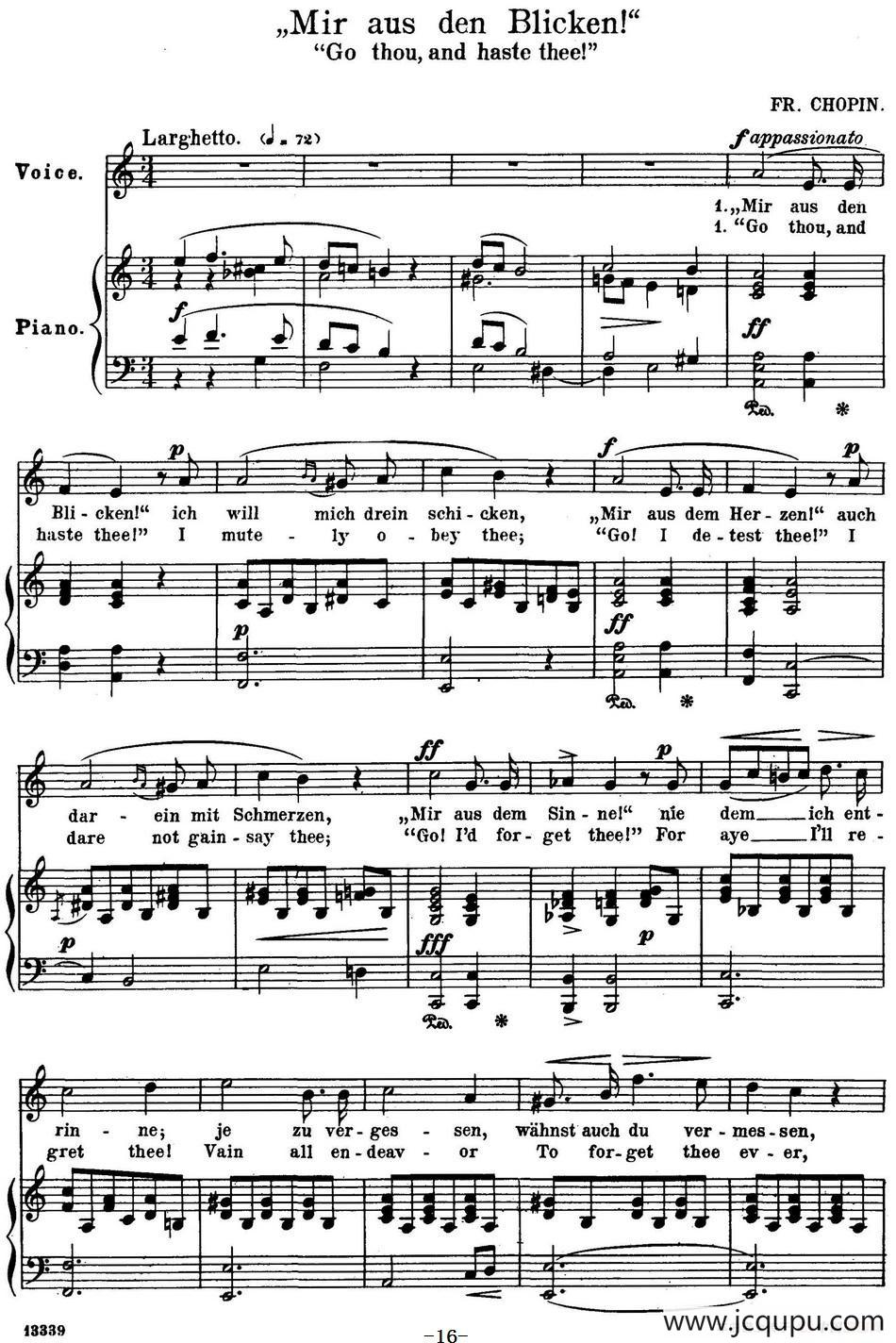 Chopin-17 Polish Songs Op.74，No.6（Mir aus den Blicken！Go thou，and haste thee！）（钢琴伴奏谱）简谱