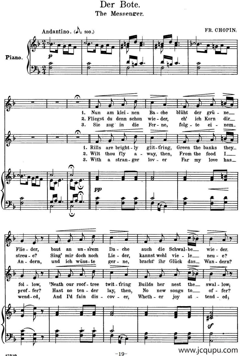 Chopin-17 Polish Songs Op.74，No.7（Der Bote. The Messenger.）（钢琴伴奏谱）简谱