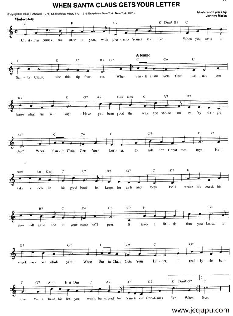 WHEN SANTA CLAUS YOUR LETTER简谱