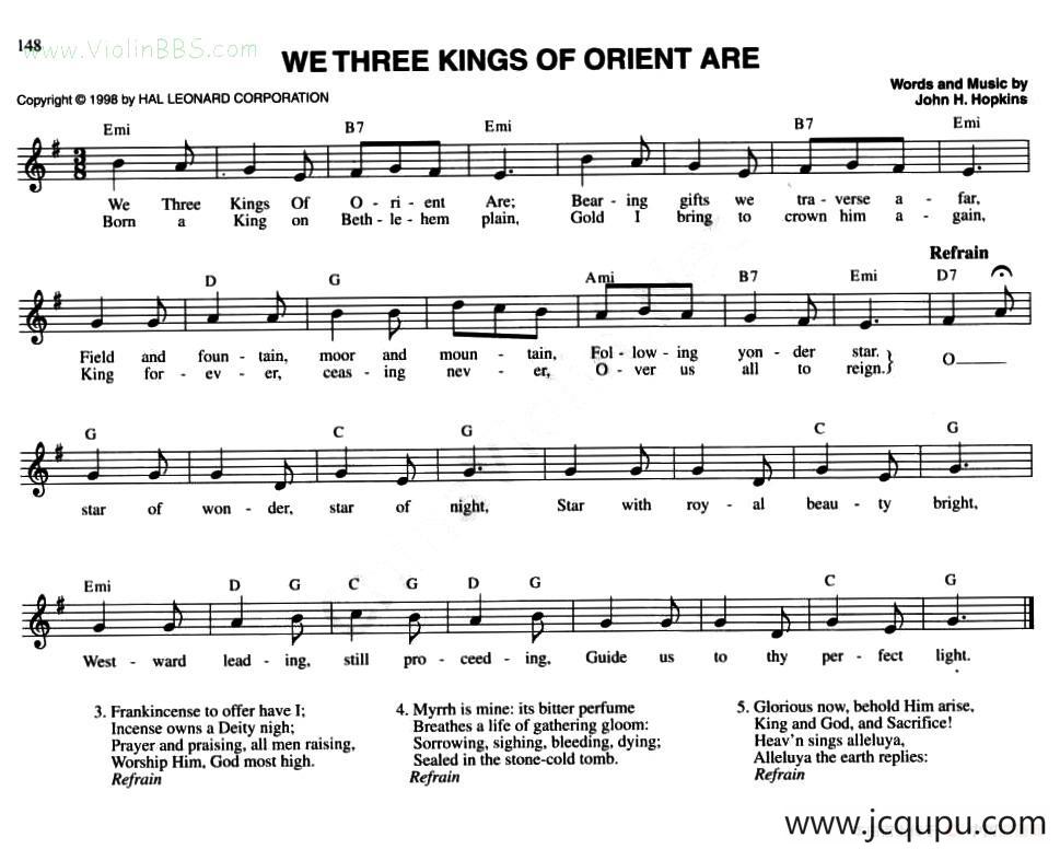 WE THREE KINGS OF ORIENT ARE简谱