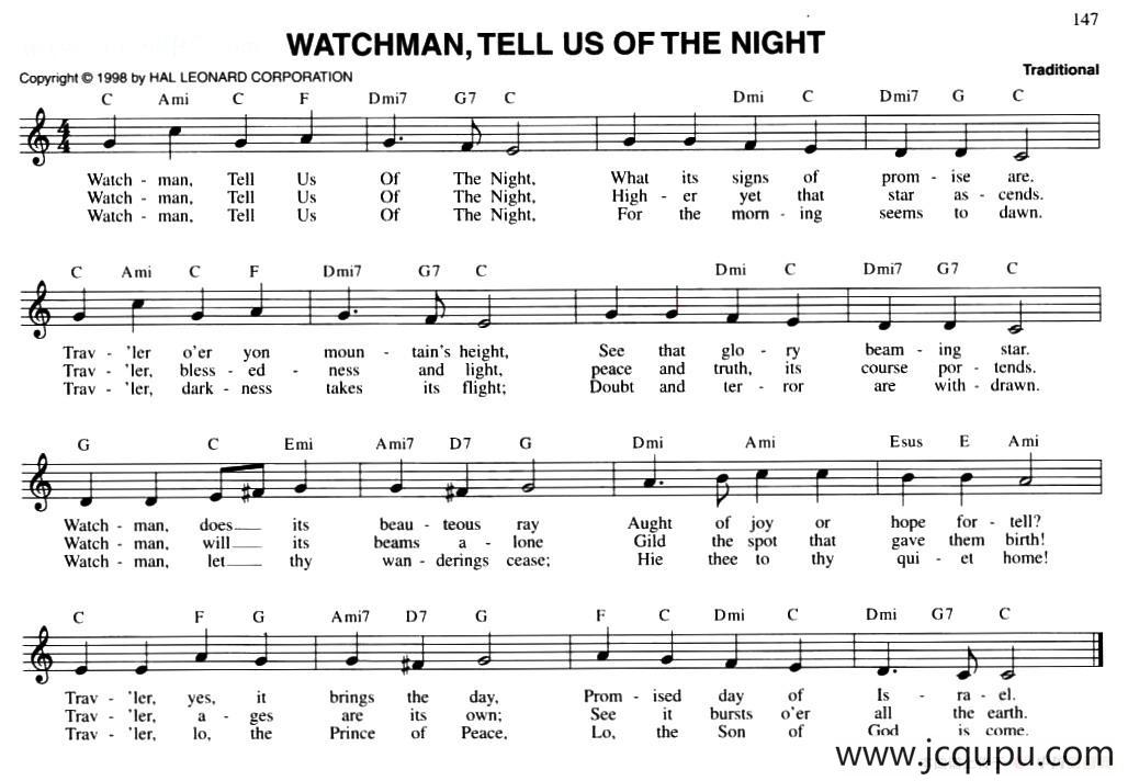 WATCHMAN, TELL US OF THE NIGHT简谱