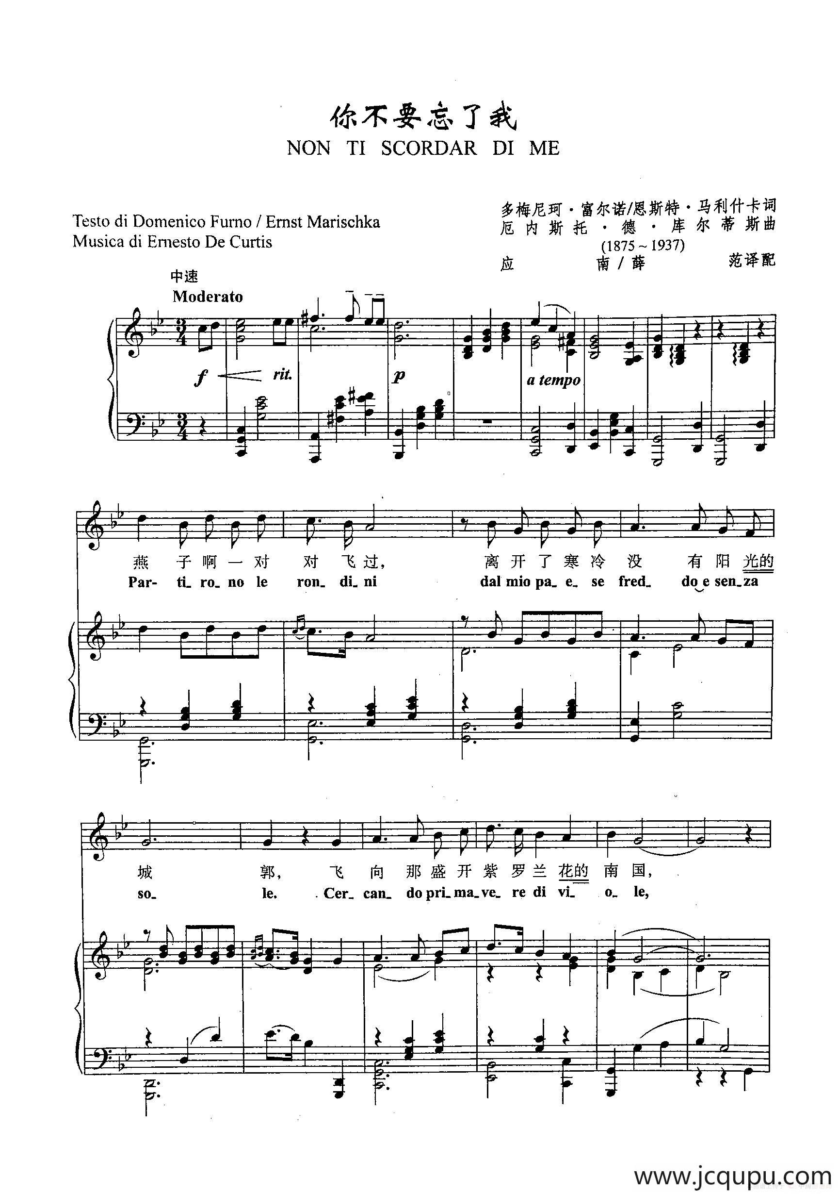 [意]11你不要忘了我（正谱）简谱