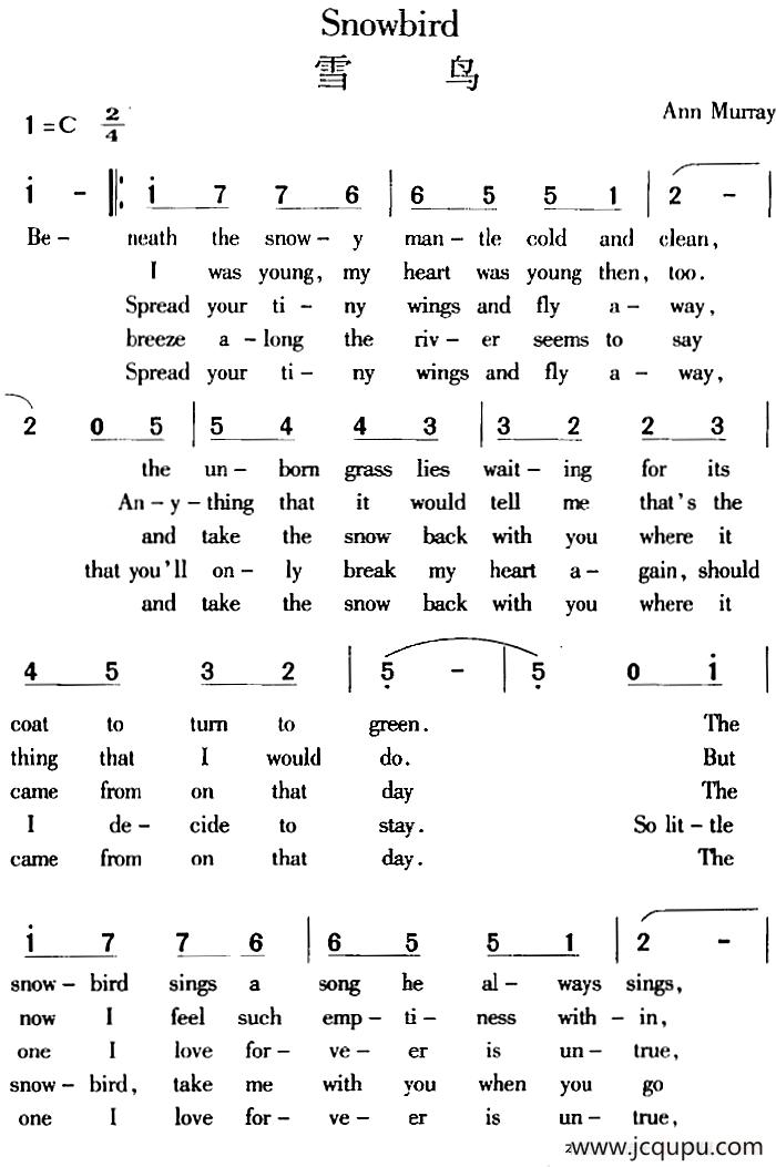Snowbird 雪鸟简谱