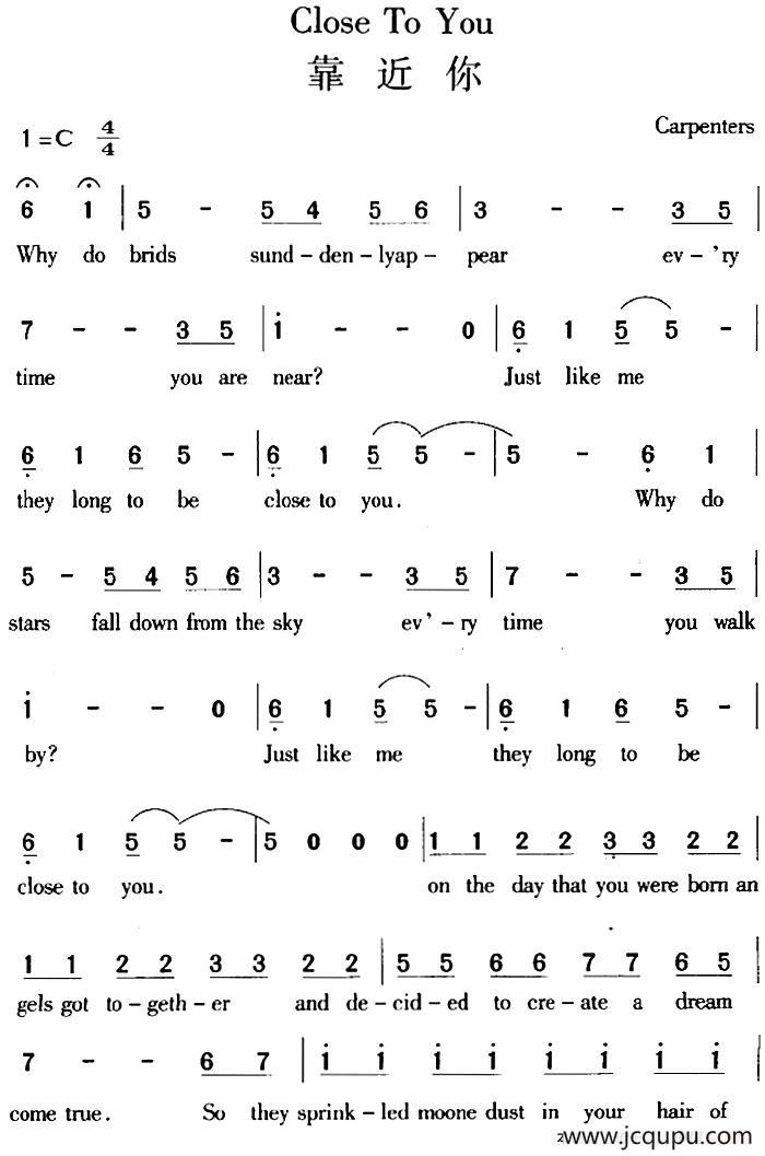 Close to you 靠近你简谱