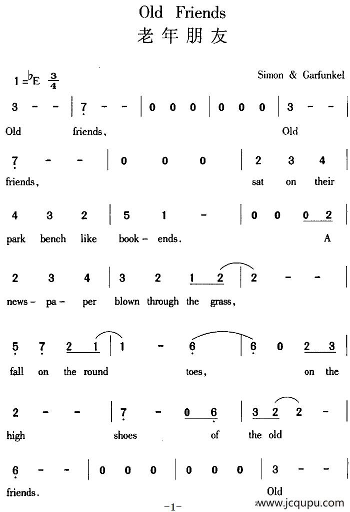 Old Friends 老年朋友简谱