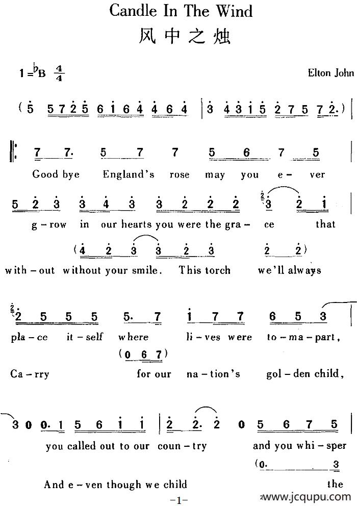 candle in the wind 风中之烛简谱-曲谱 - 酷好简谱