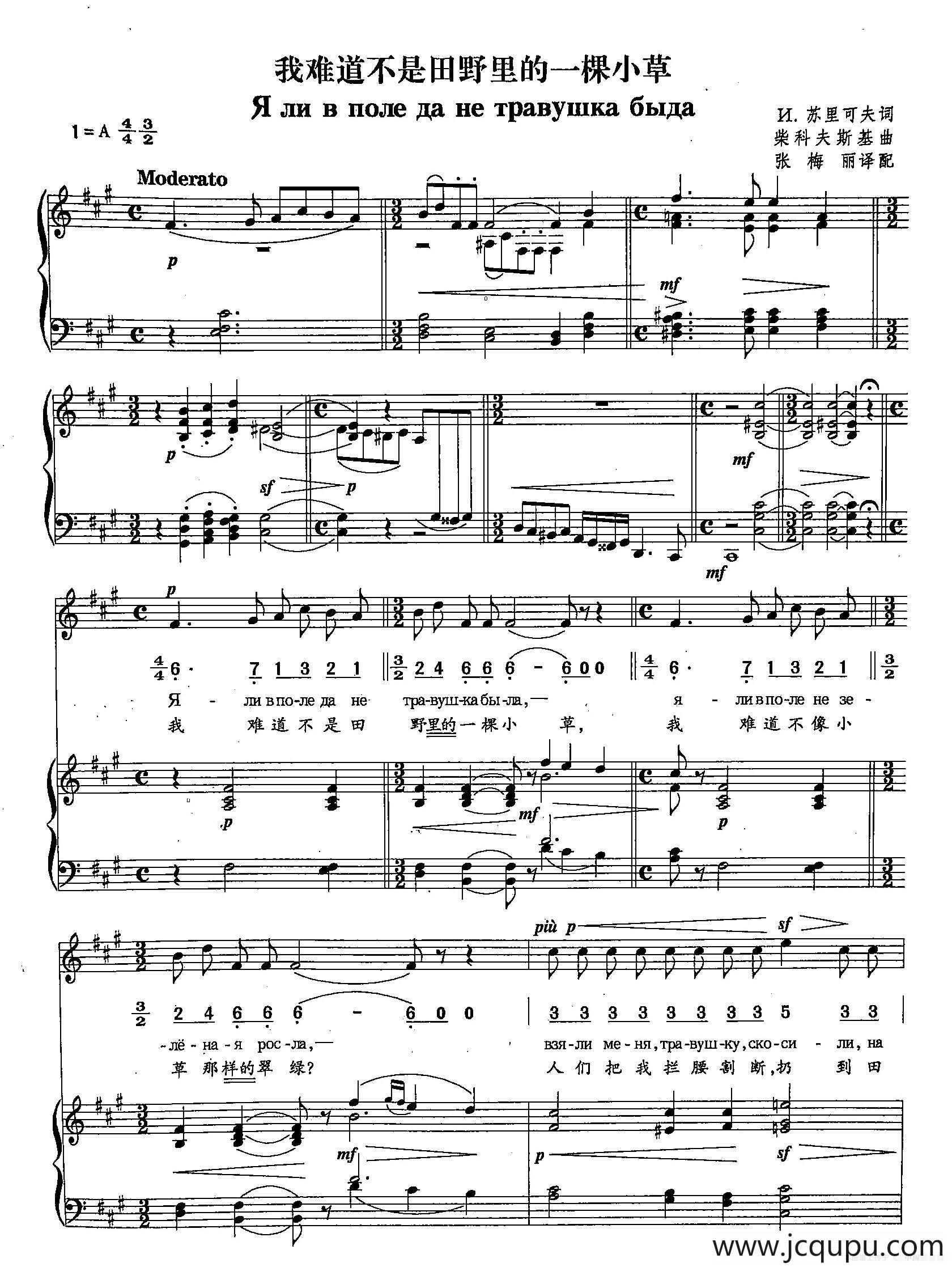 [俄]3我难道不是田野里的一棵小草（正谱）简谱