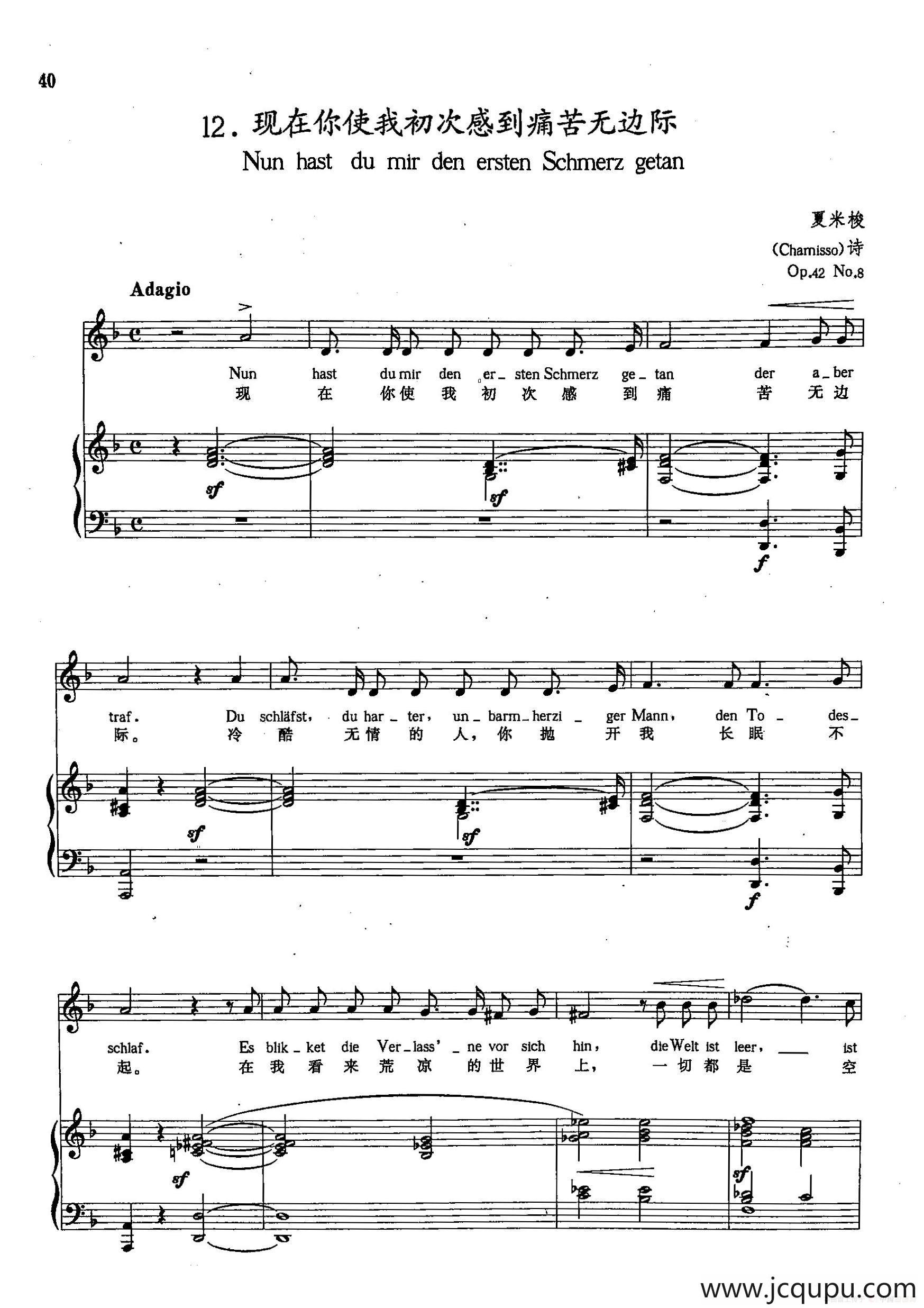 [德]12现在你使我初次感到痛苦无边际（正谱）简谱