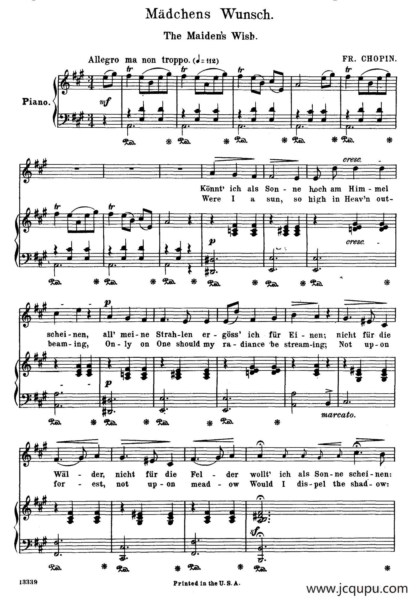 少女的愿望 Madchens Wunsch（正谱）简谱