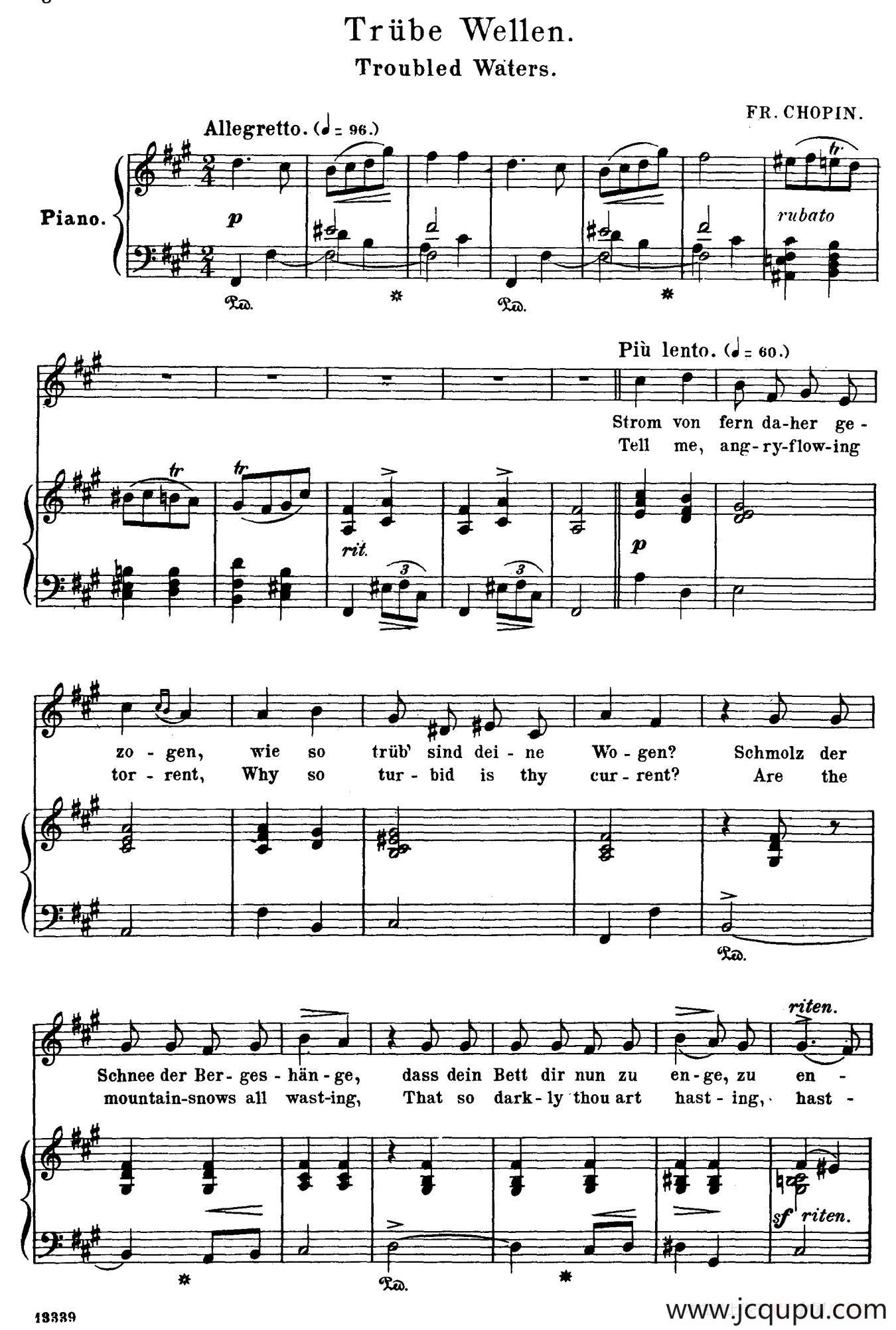 忧愁的小溪 Trube Wellen（正谱）简谱