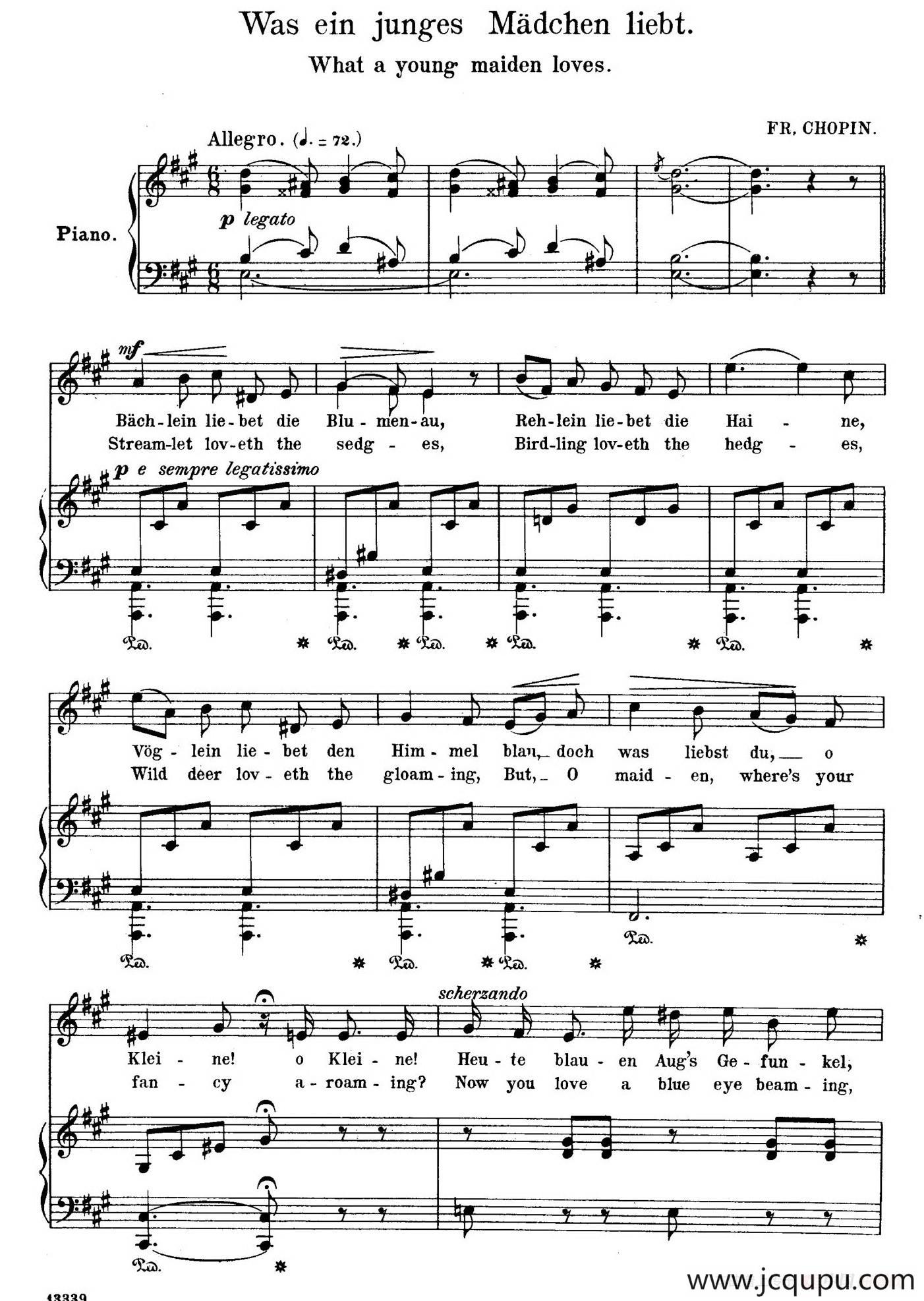 年轻姑娘爱什么 Was Ein Junges Madchen Liebt （正谱）简谱