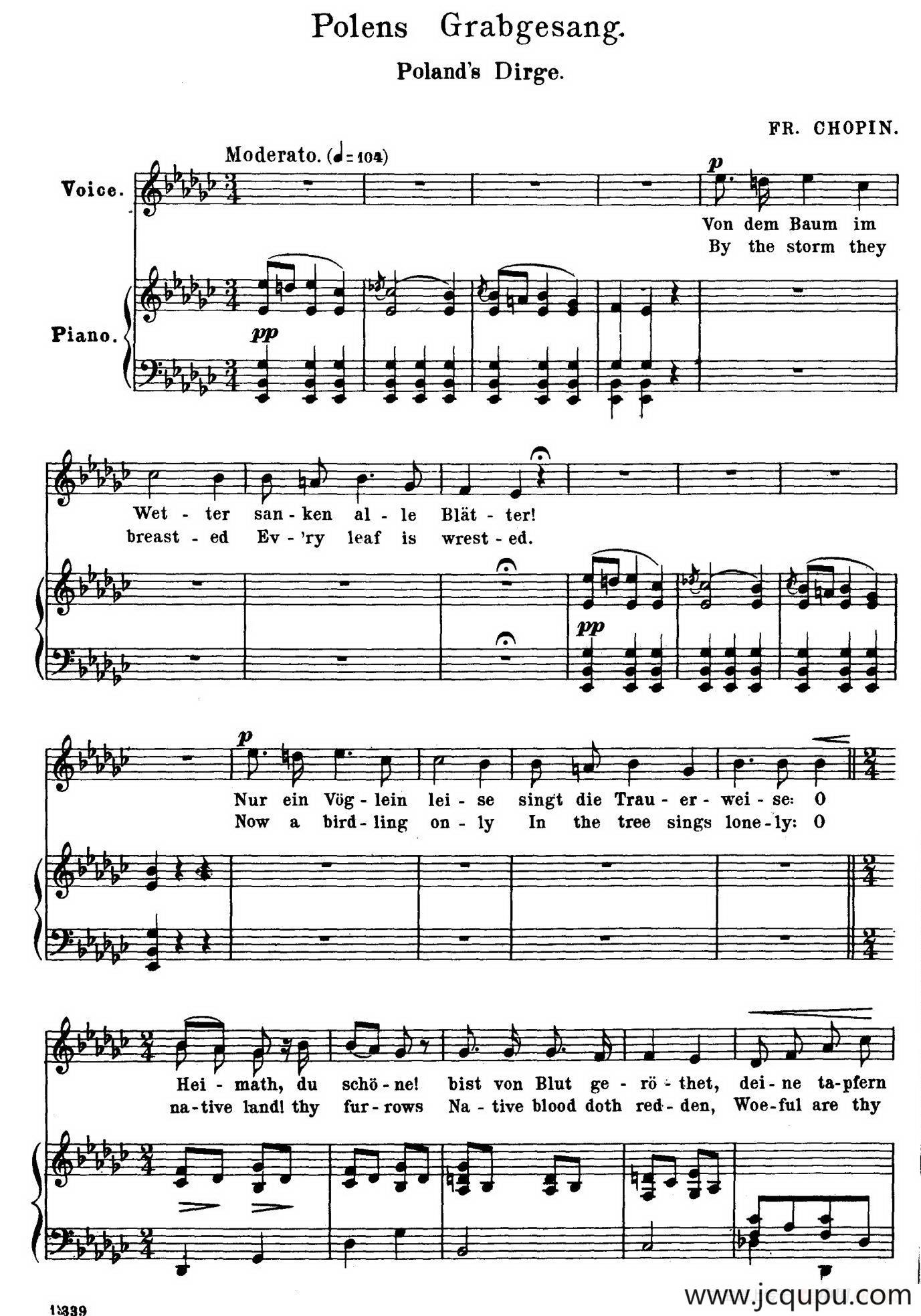 波兰悲歌 Polens Grabgesang（正谱）简谱