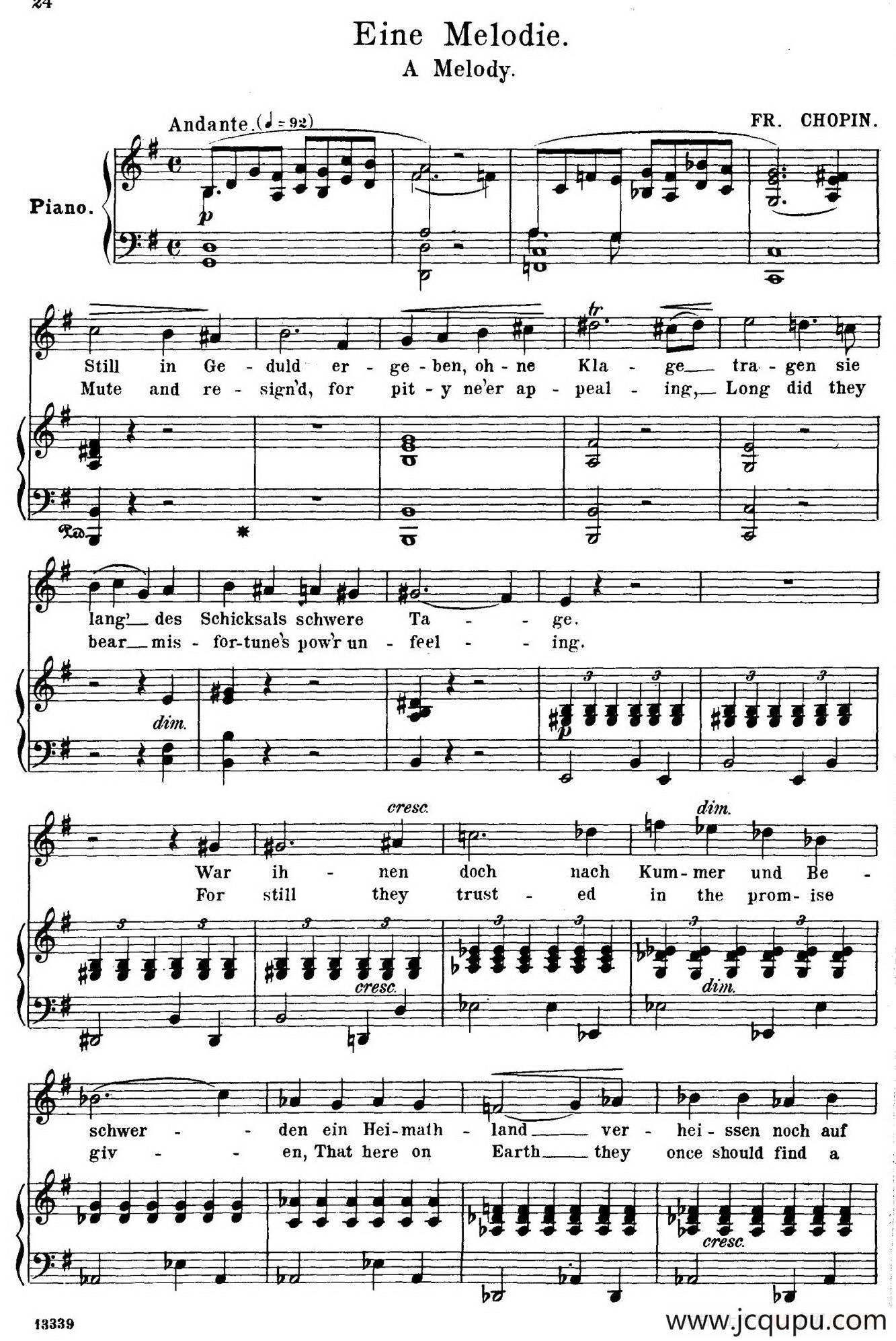 旋律 Eine Melodie （正谱）简谱