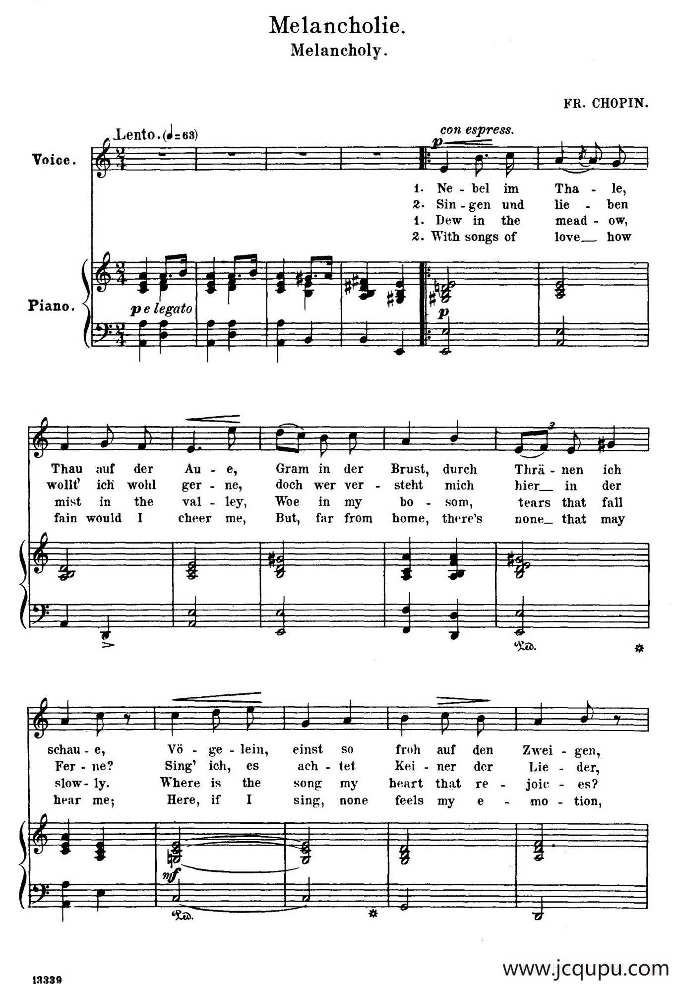忧郁 Melancholie（正谱）简谱