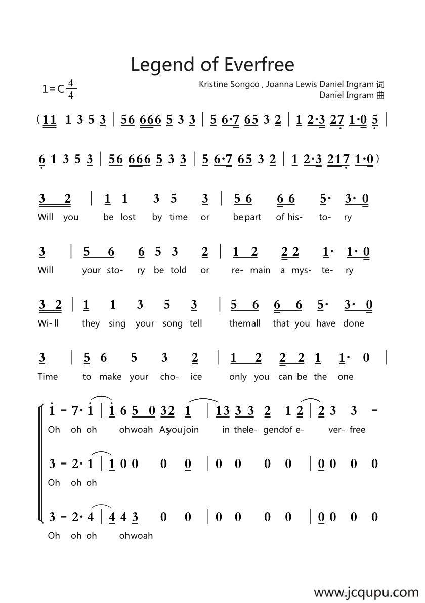 Legend of Everfree（无尽之森传说）简谱