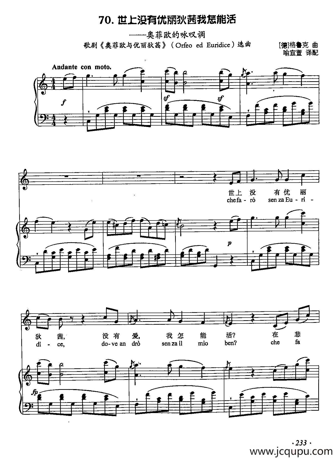 丁小琴编-70世上没有优丽狄茜我怎能活（正谱）简谱