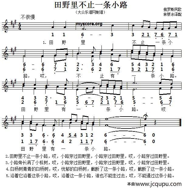 [俄]田野里不止一条小路（二部合唱、线简谱对照版）简谱