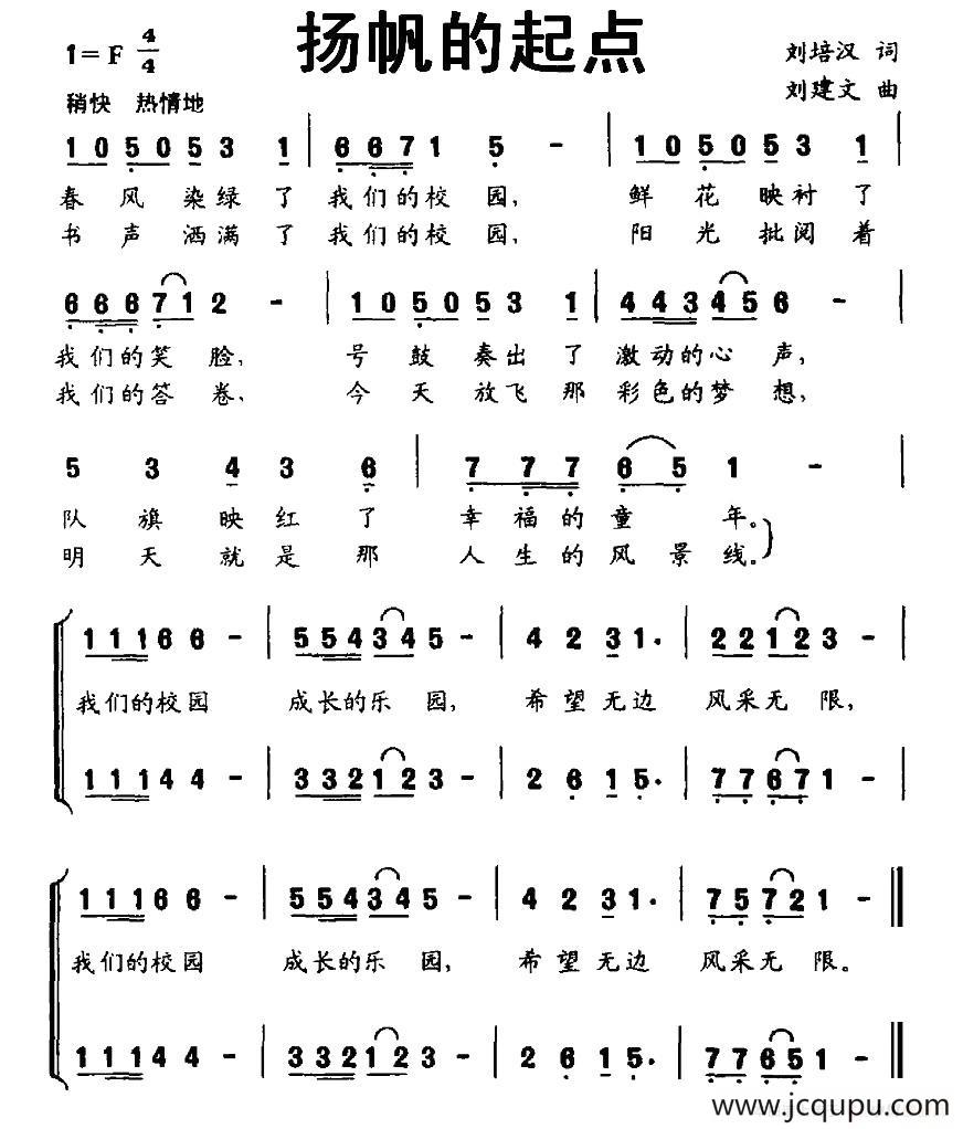 扬帆的起点（刘培汉词 刘建文曲、合唱）简谱