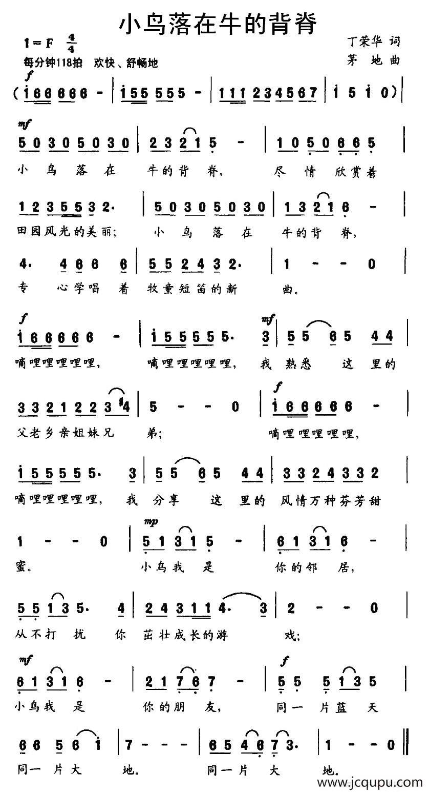 小鸟落在牛的背脊简谱