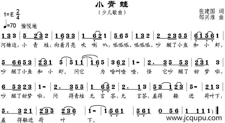 小青蛙（张建国词 邹兴淮曲）简谱