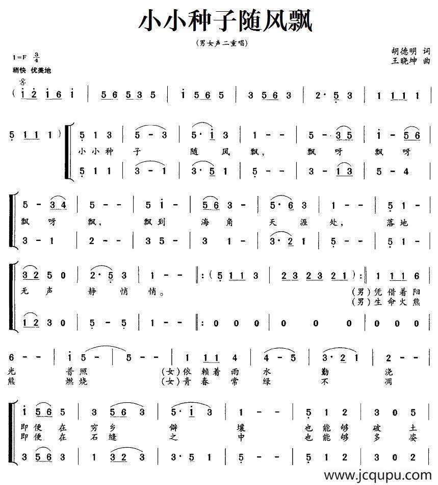 小小种子随风飘简谱