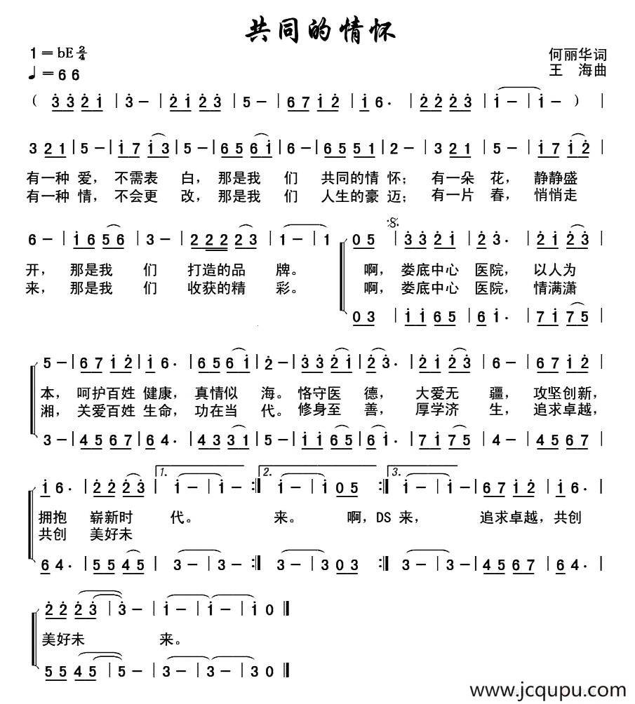 共同的情怀（何丽华词 王海曲）简谱