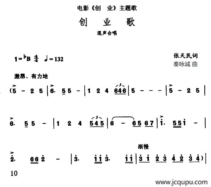 创业歌（电影《创业》主题歌）简谱
