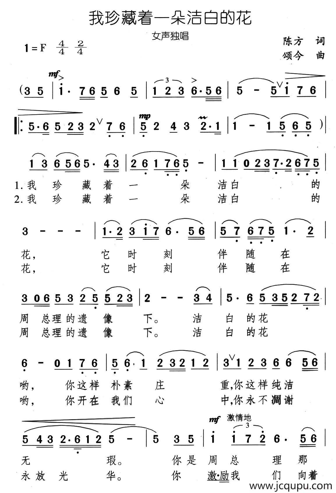 我珍藏着一朵洁白的花简谱