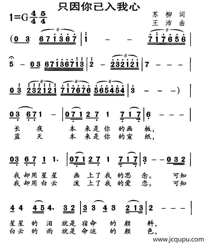 只因你已入我心简谱