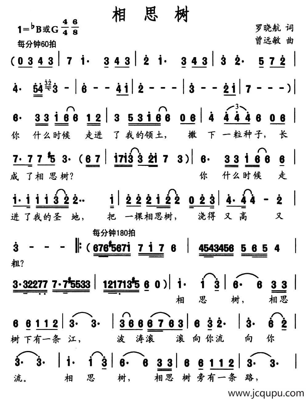 相思树（罗晓航词 曾远敏曲）简谱