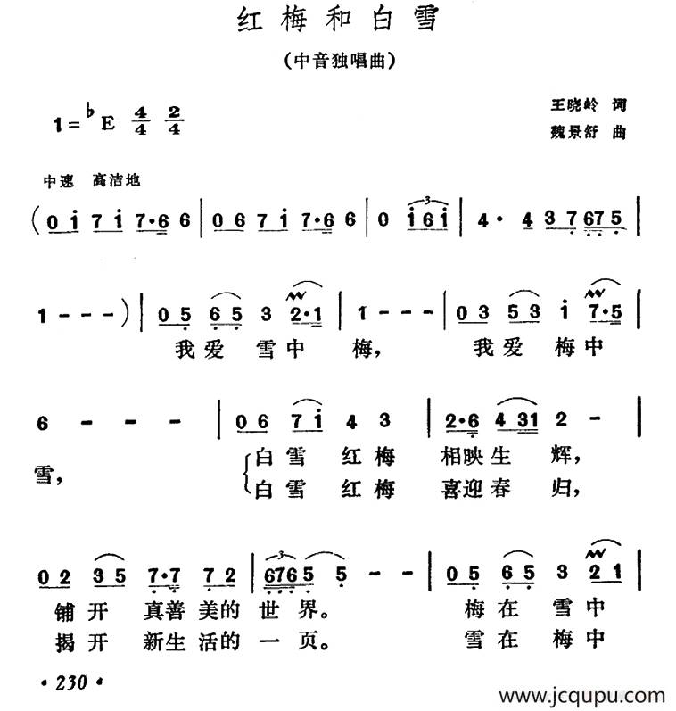 红梅和白雪简谱