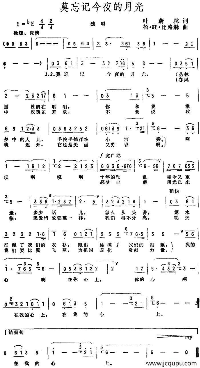 莫忘记今夜的月光简谱