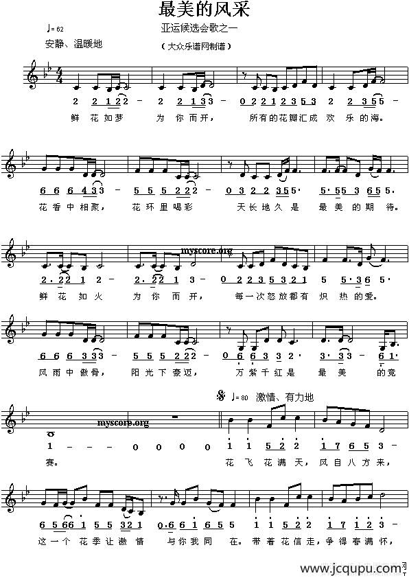 最美的风采（陈小奇词 金培达曲、线简谱对照版）简谱