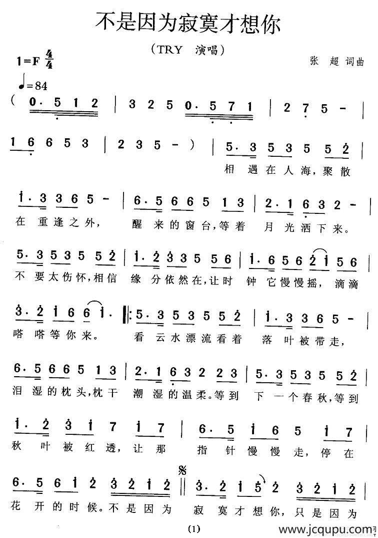 不是因为寂寞才想你简谱