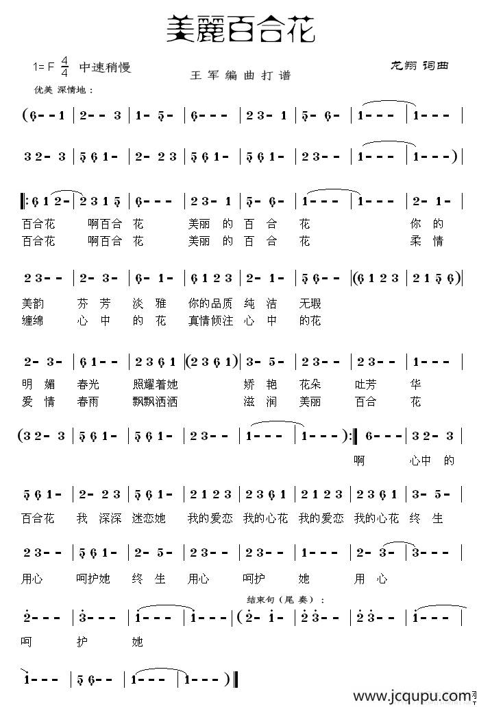 美丽百合花简谱