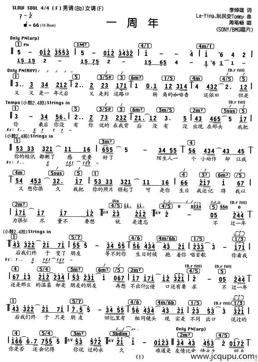 一周年（编配乐谱）简谱