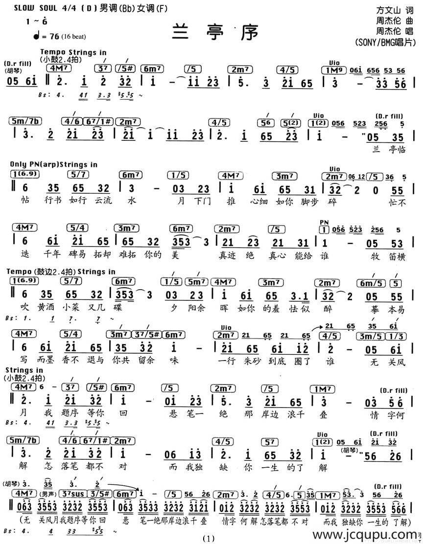 兰亭序（编配乐谱）简谱