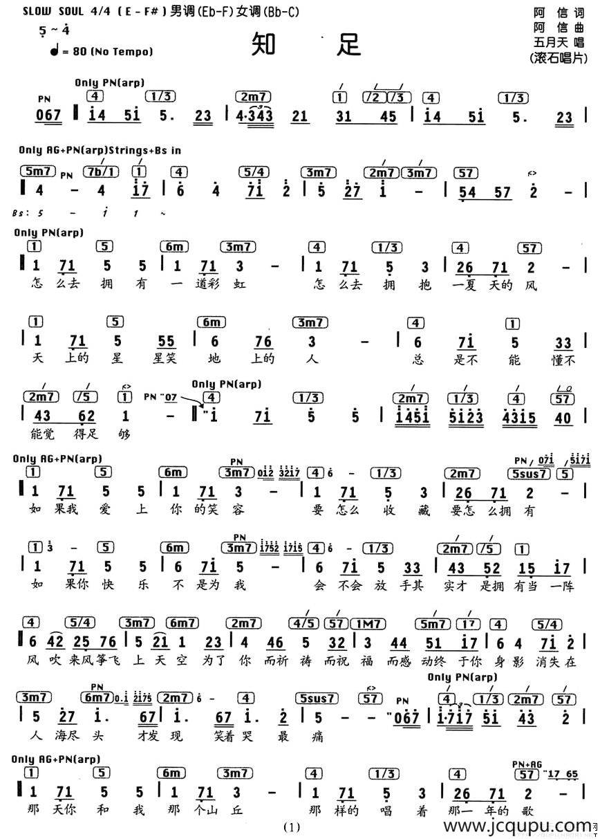 知足（编配乐谱）简谱