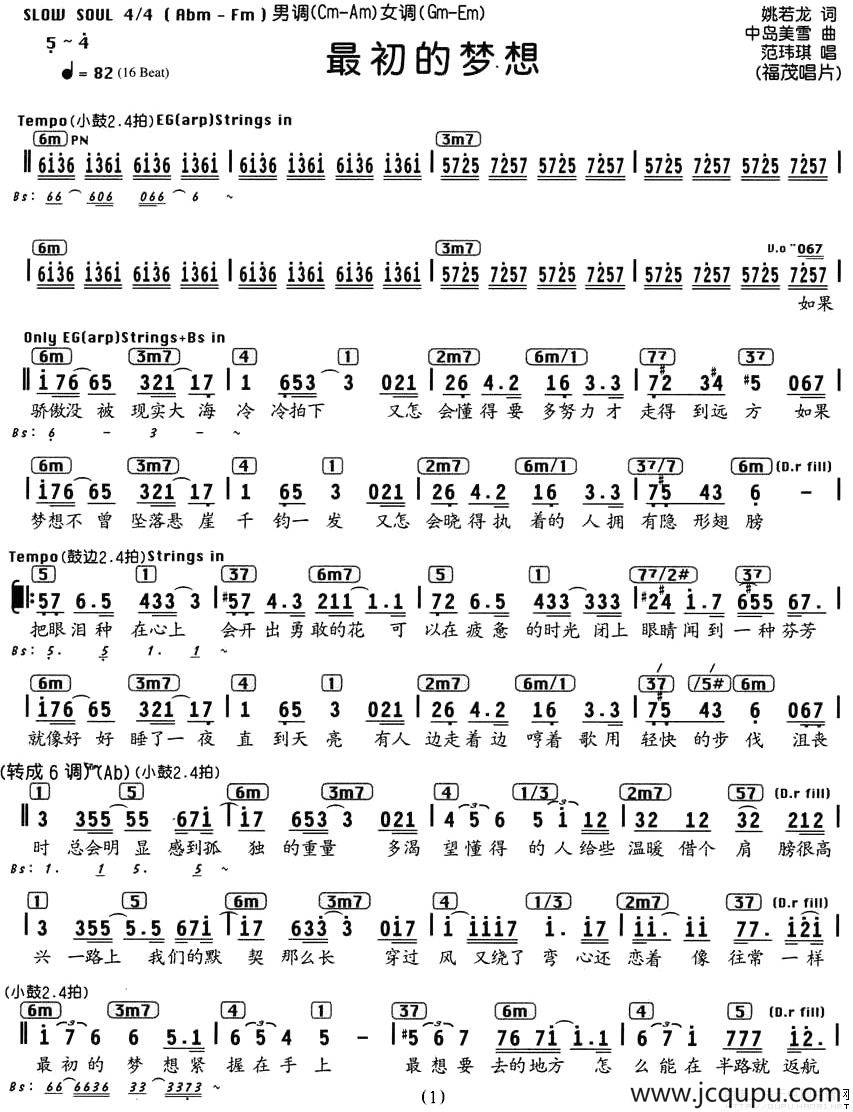 最初的梦想（编配乐谱）简谱