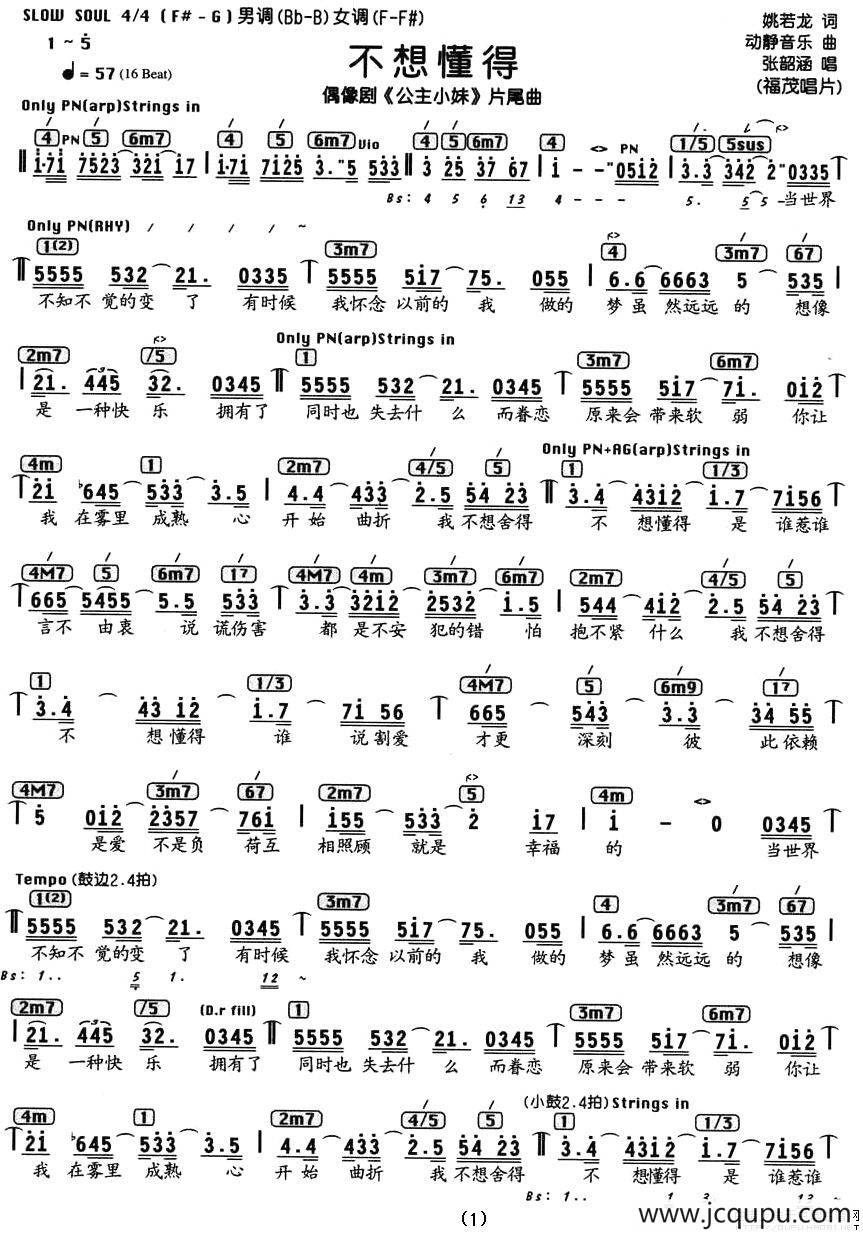 不想懂得（编配乐谱）简谱