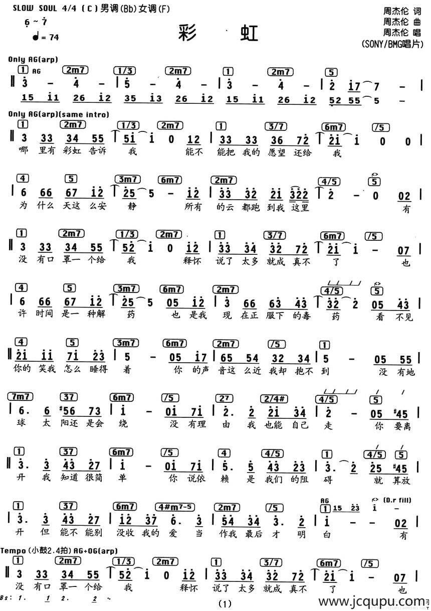 彩虹（编配乐谱）简谱