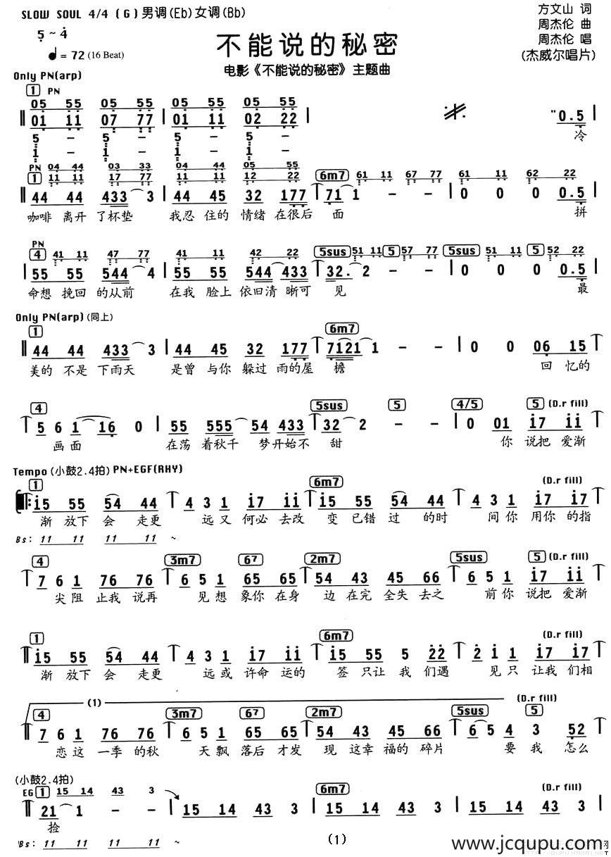 不能说的秘密（编配乐谱）简谱