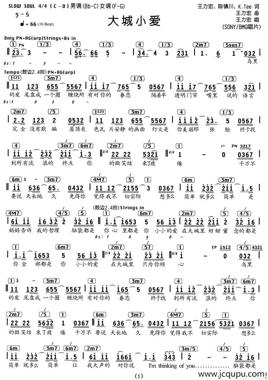 大城小爱（编配乐谱）简谱