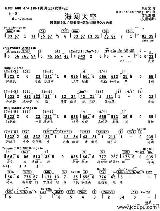 海阔天空（编配乐谱）简谱