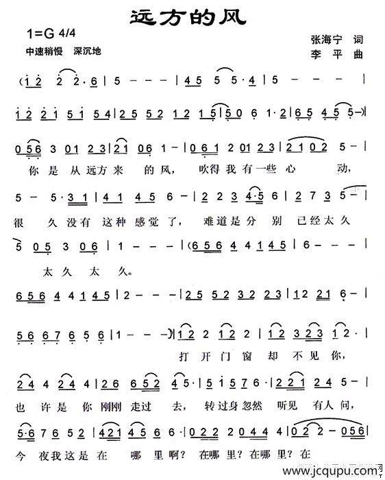 远方的风（张海宁词 李平曲）简谱