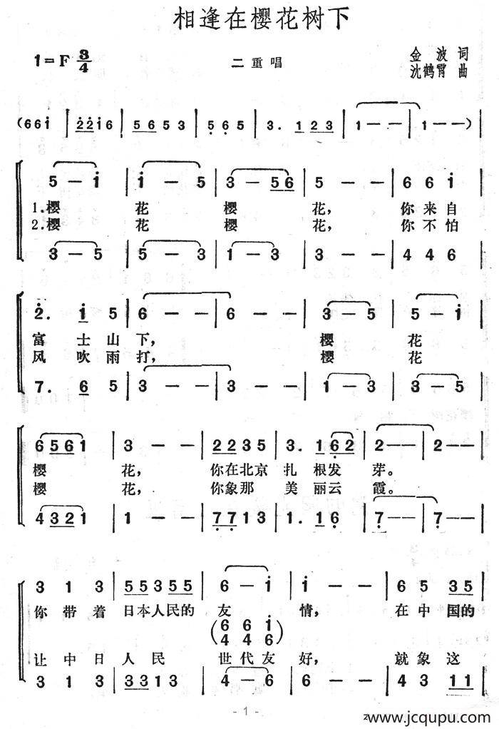 相逢在樱花树下简谱