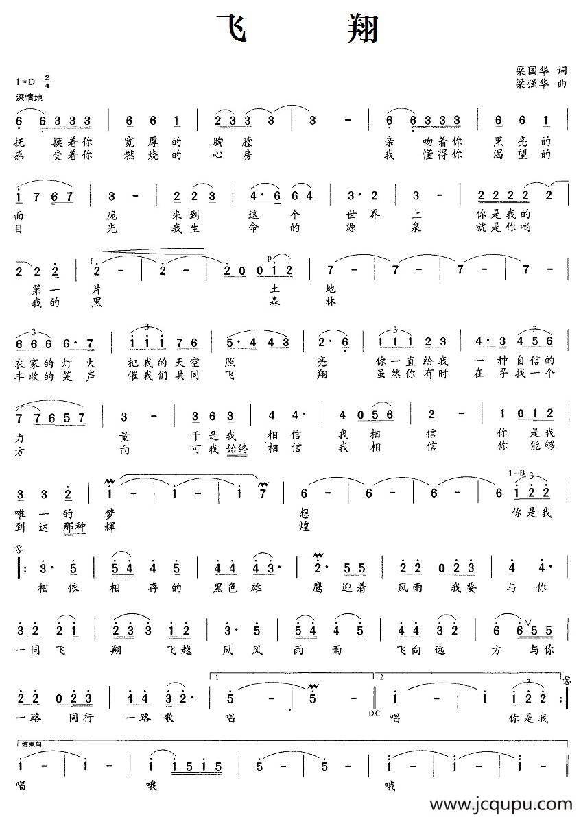 飞翔（梁国华词 梁强华曲）简谱