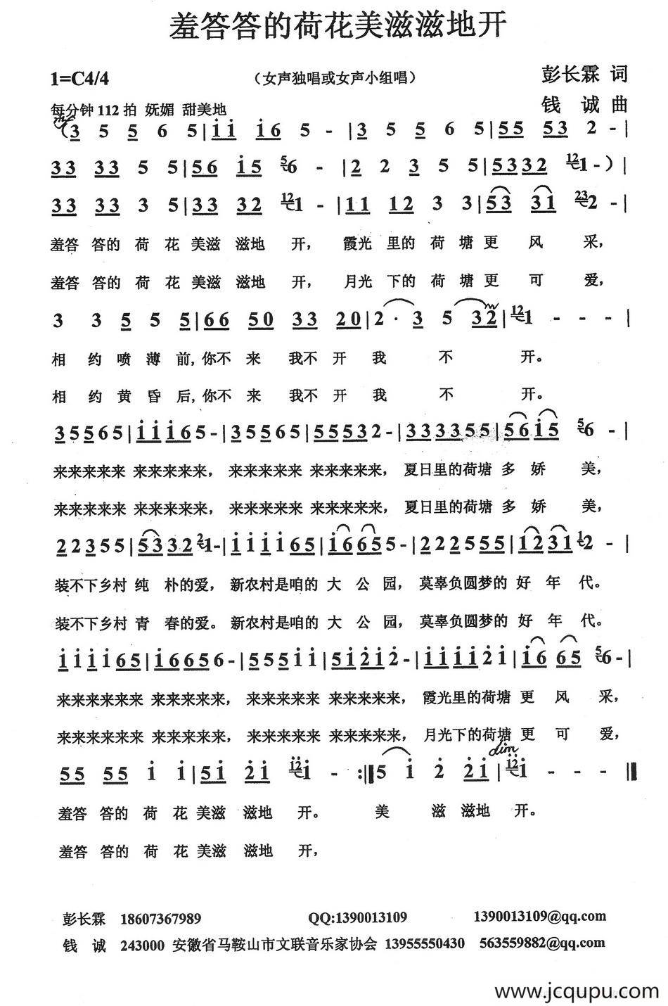 羞答答的荷花美滋滋地开简谱